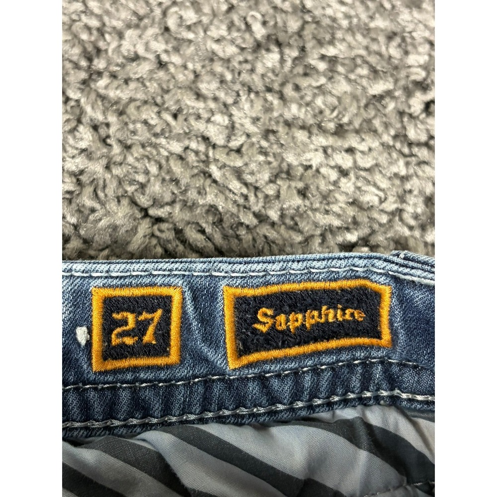 Rock Revival Sapphire Mid-Rise Bootcut Jeans Blue Rhinestone Embroidered 27 - Picture 3 of 10